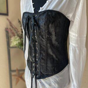 Black Subtle Floral Lace Up Corset Tag Says XL Fits M/L See Measurements